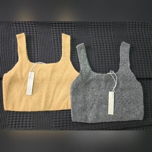 NWT Set Of 2 Everlane Cozy-Stretch Crop Tank  Tops Camel and Gray Size Large